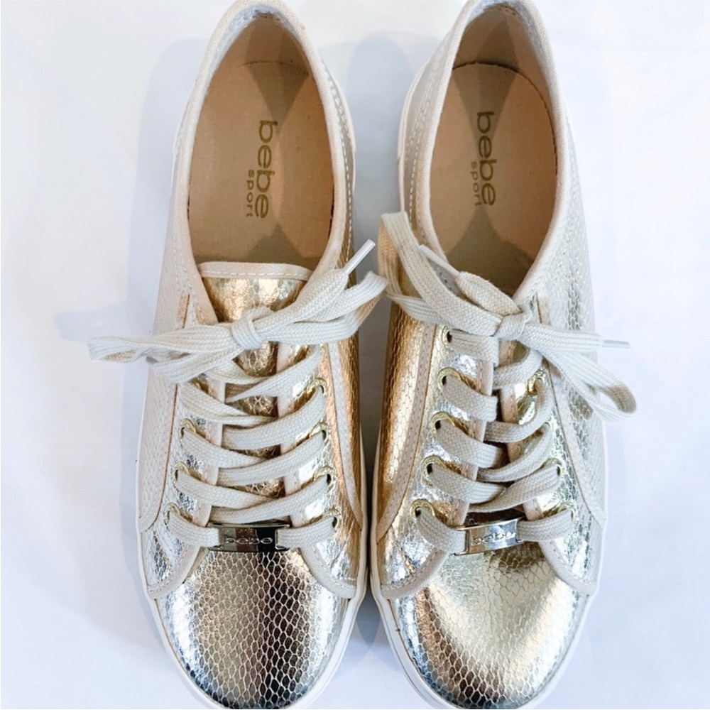 bebe Metallic Gold & Cream Sneakers